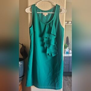 Teal Sleeveless Ruffle Front Dress